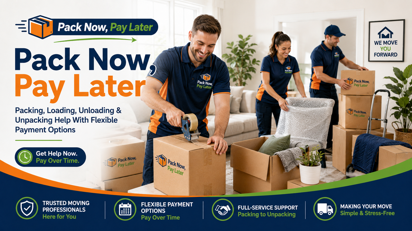 Pack Now Pay Later moving labor banner